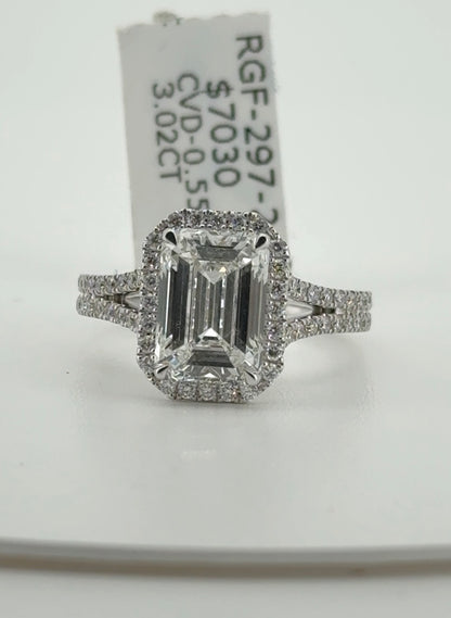 3.02ct Emerald E VVS2 Lab Diamond 14kt White Gold Ring RGF-297-2