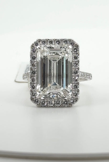 8.39ct Emerald E VVS2 Lab Diamond 14kt White Gold Ring SA54099R-14.39x9.45