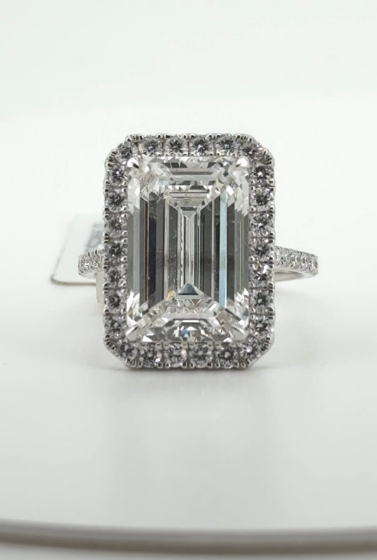 8.39ct Emerald E VVS2 Lab Diamond 14kt White Gold Ring SA54099R-14.39x9.45