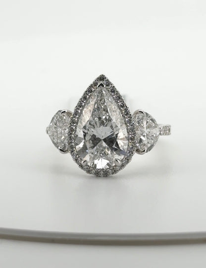 3.05ct Pear D VS1 Lab Diamond 14kt White Gold Ring RGF-318