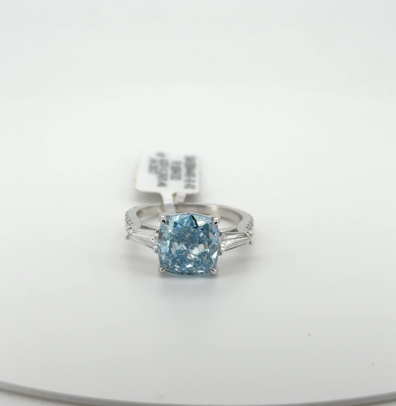 4.50ct Square Cushion Fancy Vivid Blue VS2 Lab Diamond 14kt White Gold Ring SA5844R-9.4x9