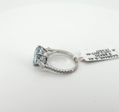 4.50ct Square Cushion Fancy Vivid Blue VS2 Lab Diamond 14kt White Gold Ring SA5844R-9.4x9