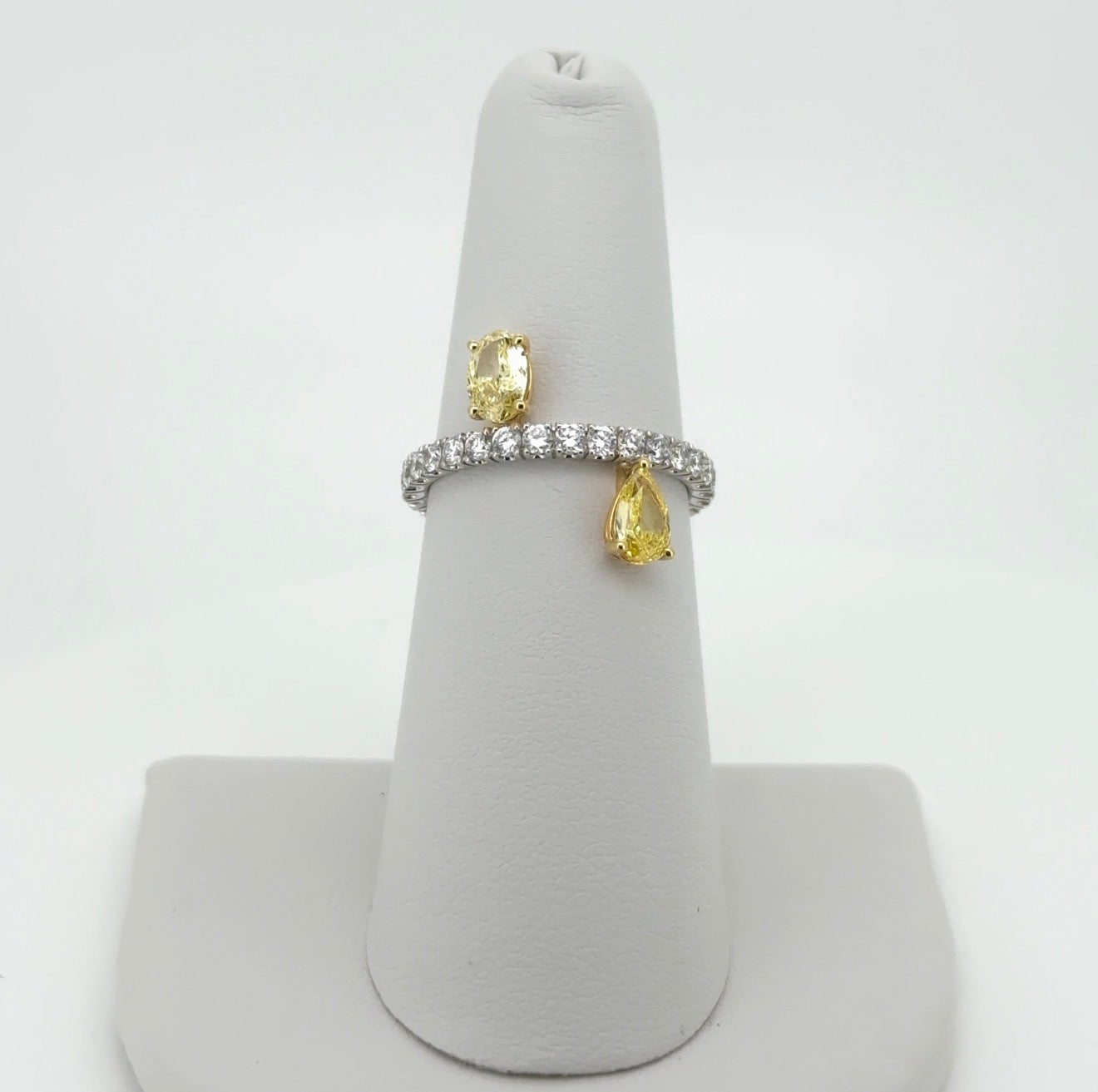 1.53ctw Yellow Oval and Pear Lab Diamonds 14kt White Gold Ring RGF-646-1