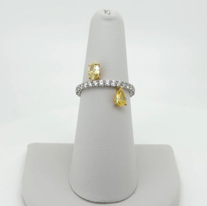 1.53ctw Yellow Oval and Pear Lab Diamonds 14kt White Gold Ring RGF-646-1