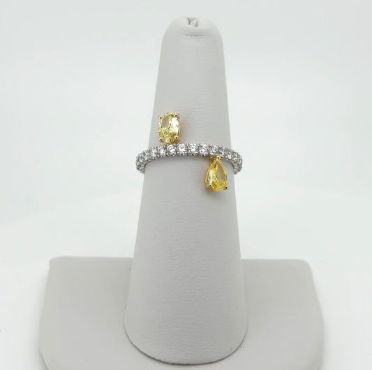 1.53ctw Yellow Oval and Pear Lab Diamonds 14kt White Gold Ring RGF-646-1