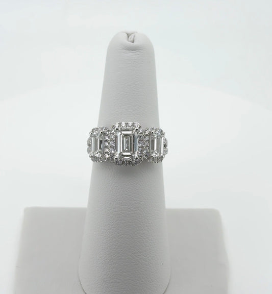 3.74ctw Emerald Lab Diamond 14kt White gold 3-Stone Ring RGF-440
