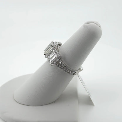 3.74ctw Emerald Lab Diamond 14kt White gold 3-Stone Ring RGF-440