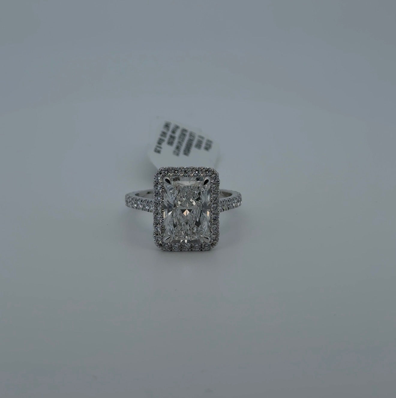 3.57ct Radiant E VVS2 Lab Diamond 14kt White Gold Ring SA5329R-10.71x7.56