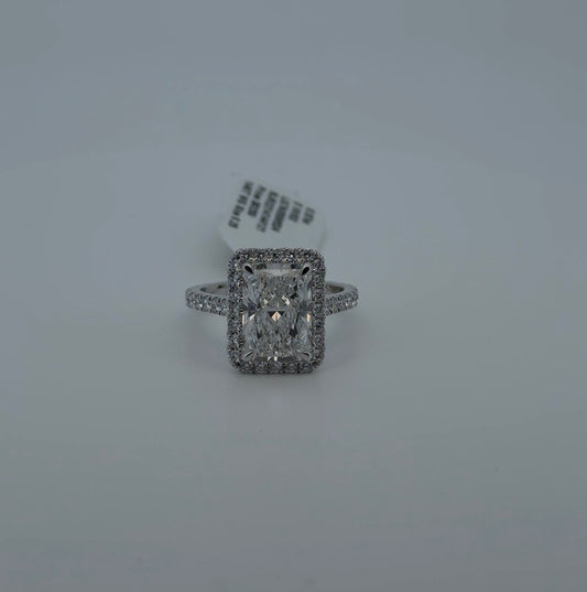 3.57ct Radiant E VVS2 Lab Diamond 14kt White Gold Ring SA5329R-10.71x7.56