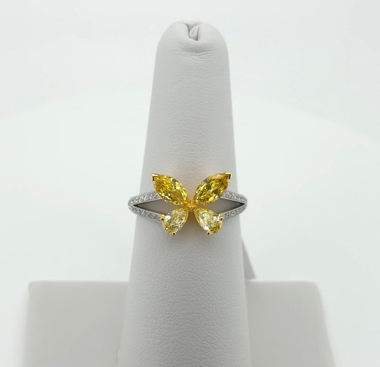 1.74ctw Yellow Pear Lab Diamond 14kt White Gold Butterfly Ring RGF-632