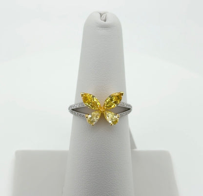 1.74ctw Yellow Pear Lab Diamond 14kt White Gold Butterfly Ring RGF-632