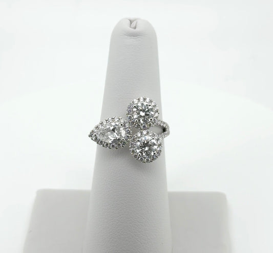 2.57ctw Pear and Round Lab Diamond 14kt White Gold 3-Stone Ring SA5809R