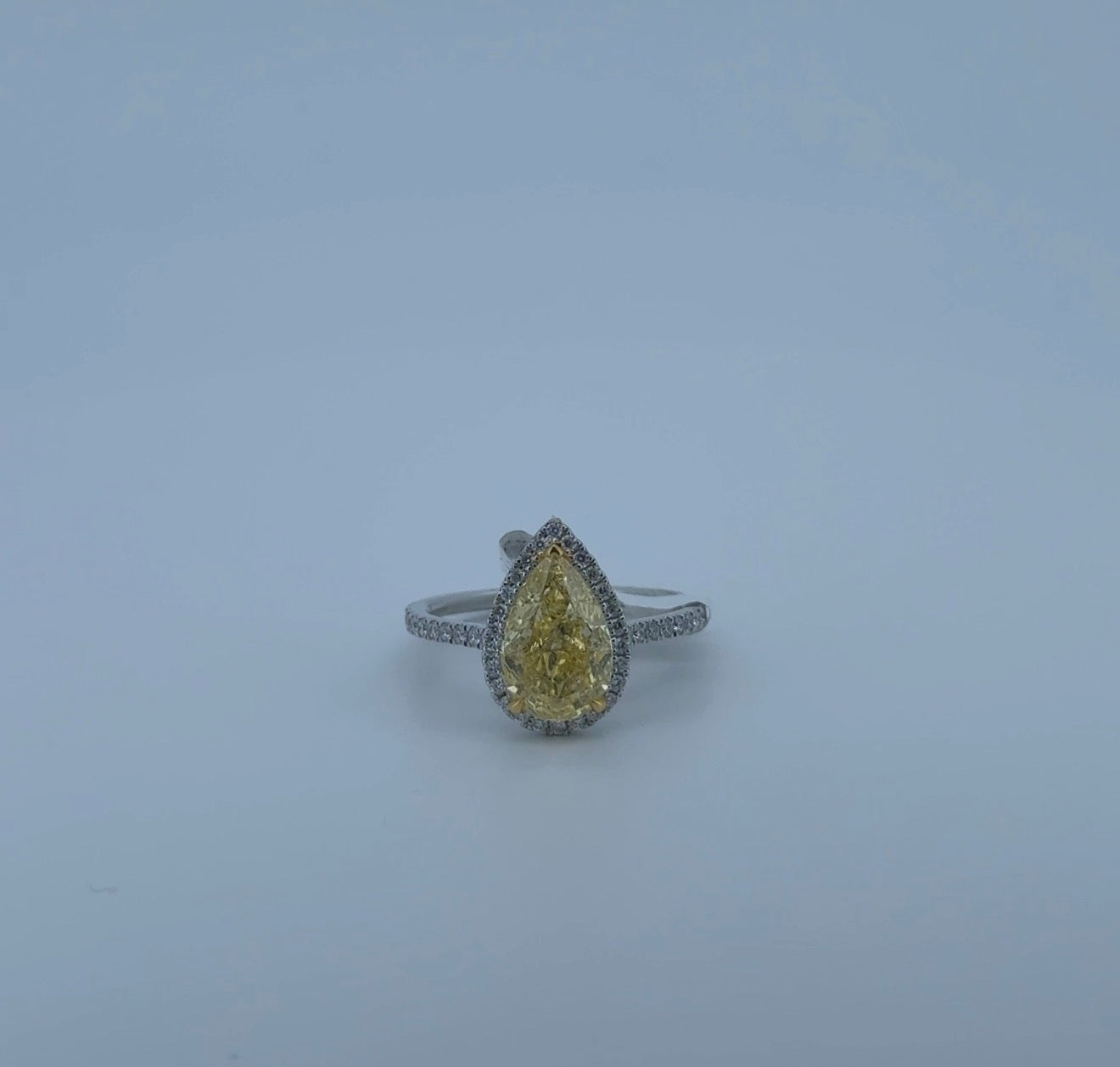 2.29ct Pear Fancy Vivid Yellow VS1 Lab Diamond 14kt White Gold Ring RGF-565-1