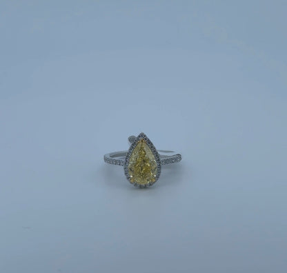 2.29ct Pear Fancy Vivid Yellow VS1 Lab Diamond 14kt White Gold Ring RGF-565-1