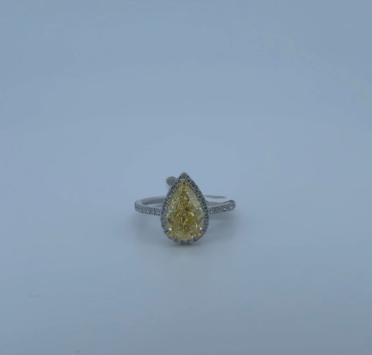 2.29ct Pear Fancy Vivid Yellow VS1 Lab Diamond 14kt White Gold Ring RGF-565-1