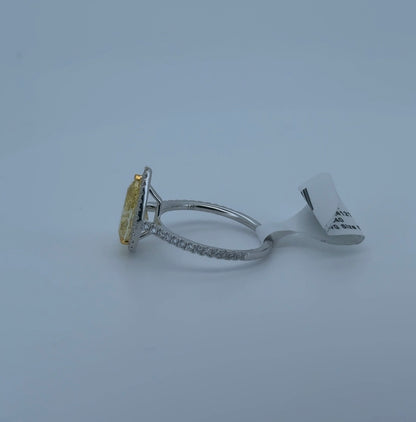 2.29ct Pear Fancy Vivid Yellow VS1 Lab Diamond 14kt White Gold Ring RGF-565-1