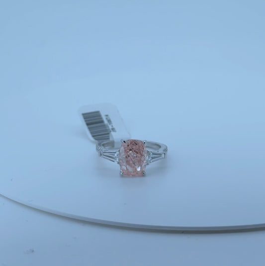 3.06ct Cushion Fancy Vivid Pink VVS2 Lab Diamond 14kt White Gold Ring SA5851R-10x7.4