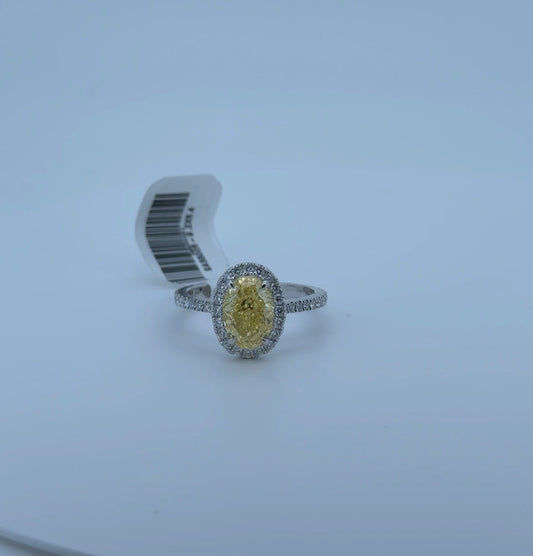 2.10ct Oval Fancy Intense Yellow Lab Diamond 14kt White Gold Ring SA5500R-9.2x6.4
