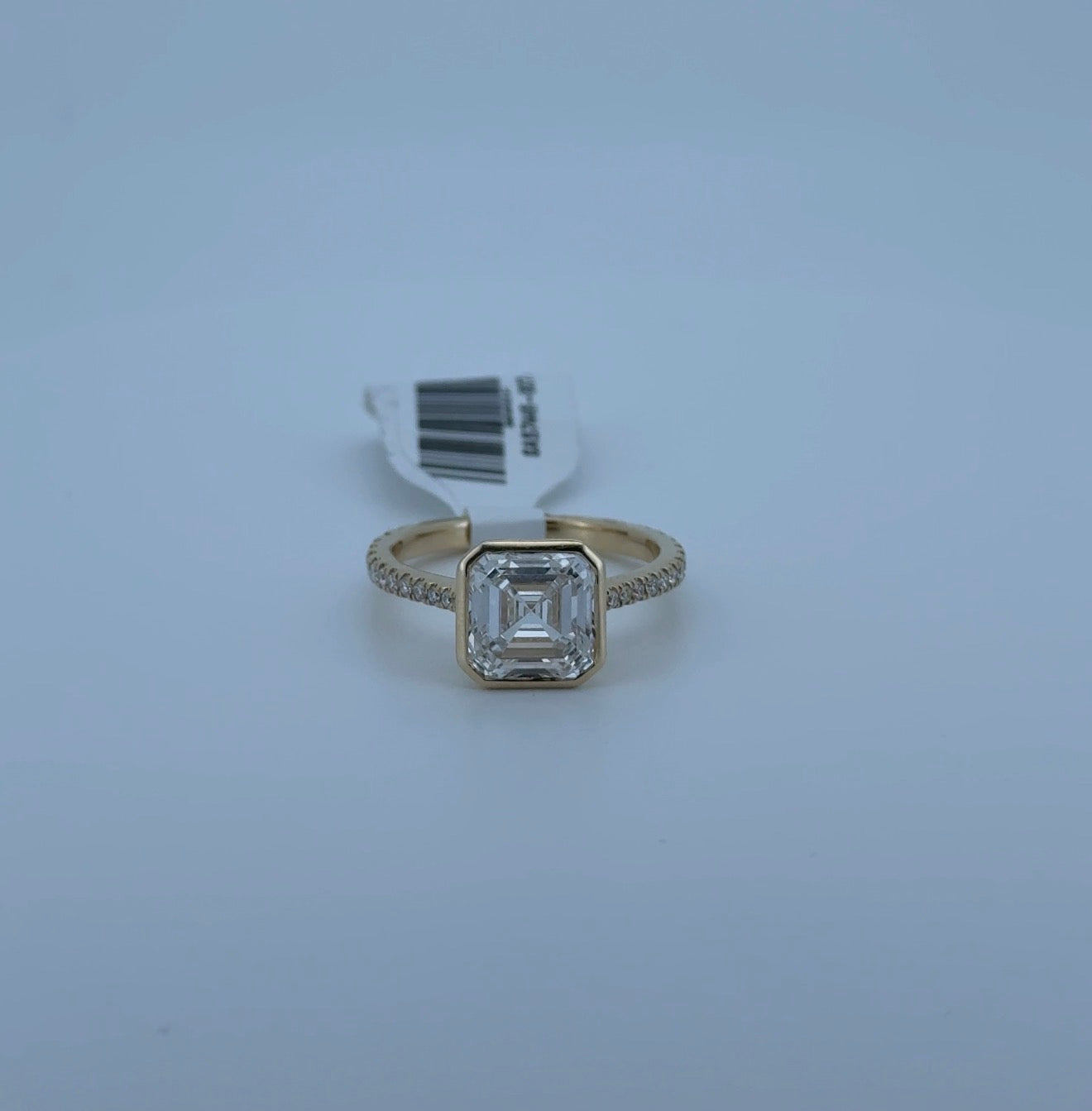 2.68ct Asscher D VVS2 Lab Diamond 14kt Yellow Gold Bezel Ring SA5744R-8x7.4x1