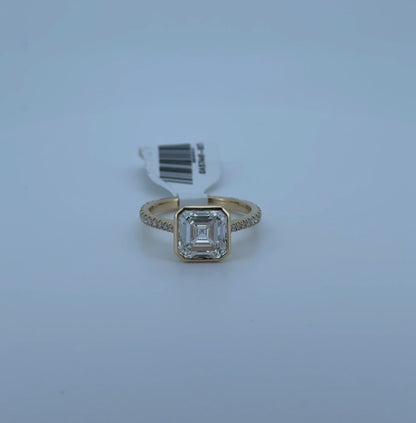 2.68ct Asscher D VVS2 Lab Diamond 14kt Yellow Gold Bezel Ring SA5744R-8x7.4x1
