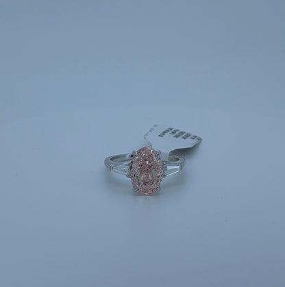 3.51ct Oval Fancy Vivid Pink VS1 Lab Diamond 14kt White Gold Ring SA5847R-11x7.6
