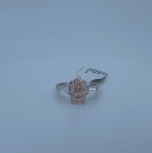 3.51ct Oval Fancy Vivid Pink VS1 Lab Diamond 14kt White Gold Ring SA5847R-11x7.6