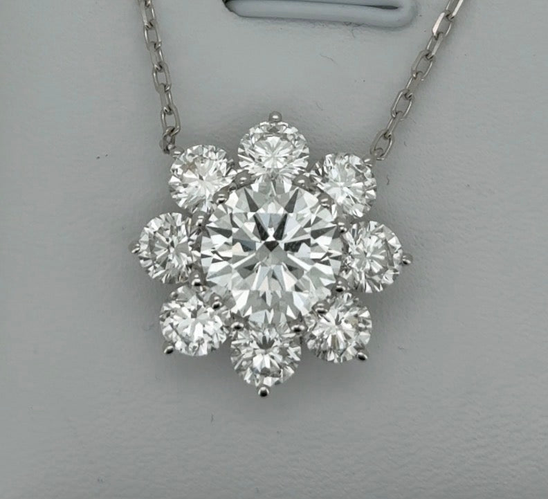 3.01ct Round Lab Diamond 14kt White Gold Flower Necklace CHN-55