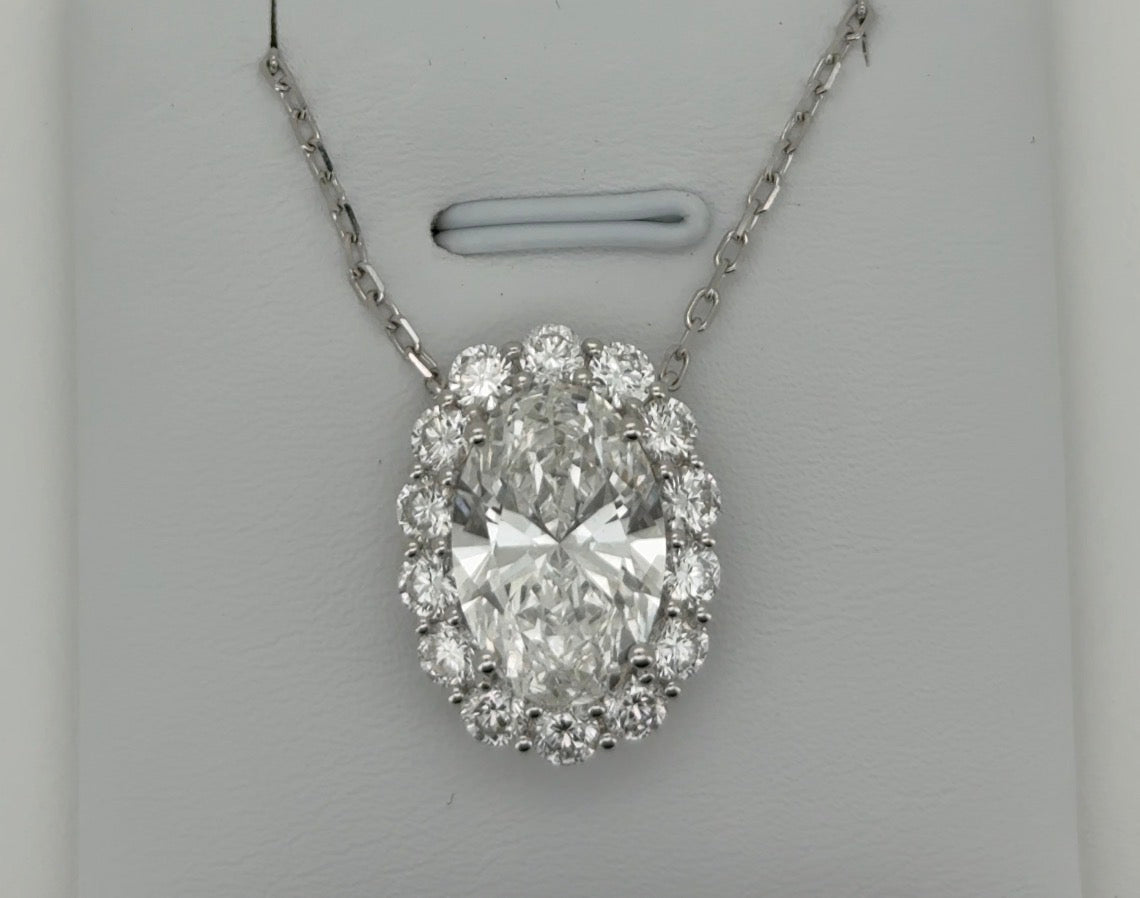 5.02ct Oval E VS1 Lab Diamond 14kt White Gold Necklace CHN-60