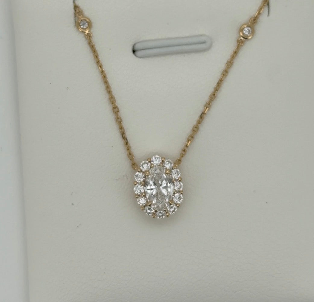 1.04ctw Oval Lab Diamond 14kt Yellow Gold Pendant with Chain SA5835NO-7x5Y