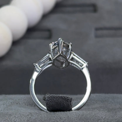 3.03 Carat Marquise Three-Stone Tapered Baguettes Lab Diamond Ring