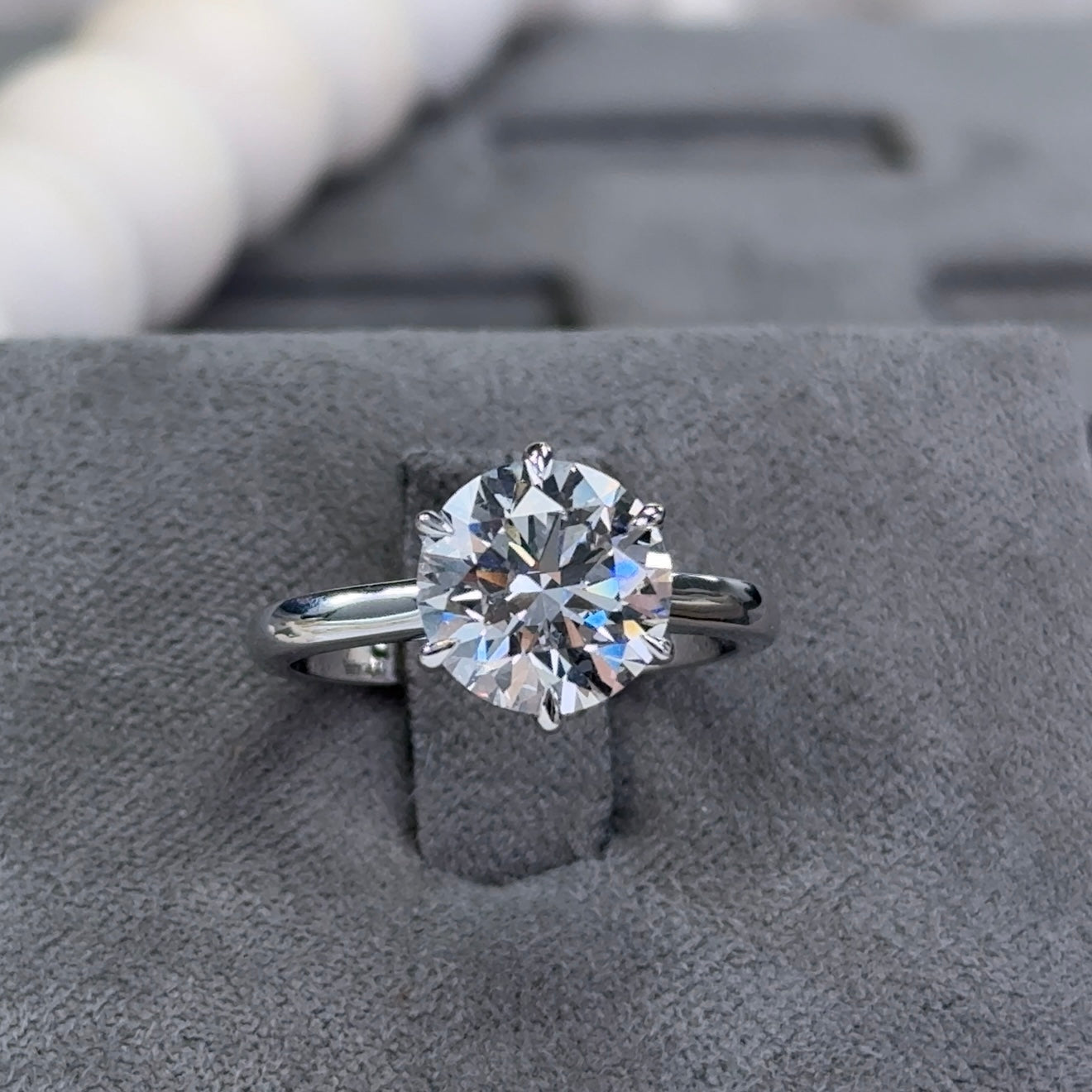 3.03 Carat 6-Prong Round Hidden Halo Cathedral Ring