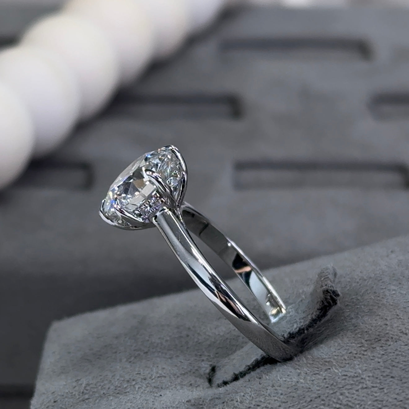 3.03 Carat 6-Prong Round Hidden Halo Cathedral Ring