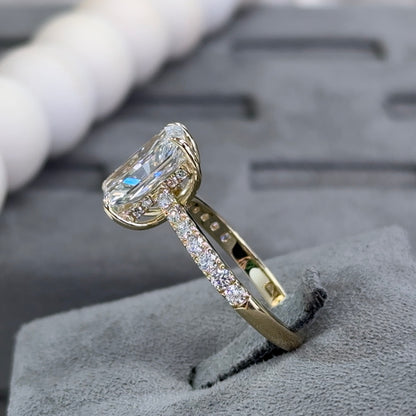 3.03 Carat Radiant Lab Diamond Hidden Halo Traditional Cathedral Ring
