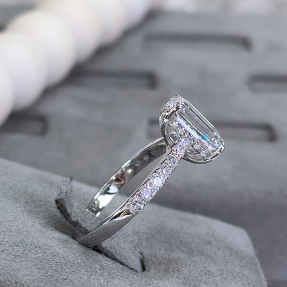 3.01 Carat Emerald Lab Diamond Hidden Halo Traditional Cathedral Ring