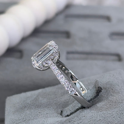 3.01 Carat Emerald Lab Diamond Hidden Halo Traditional Cathedral Ring