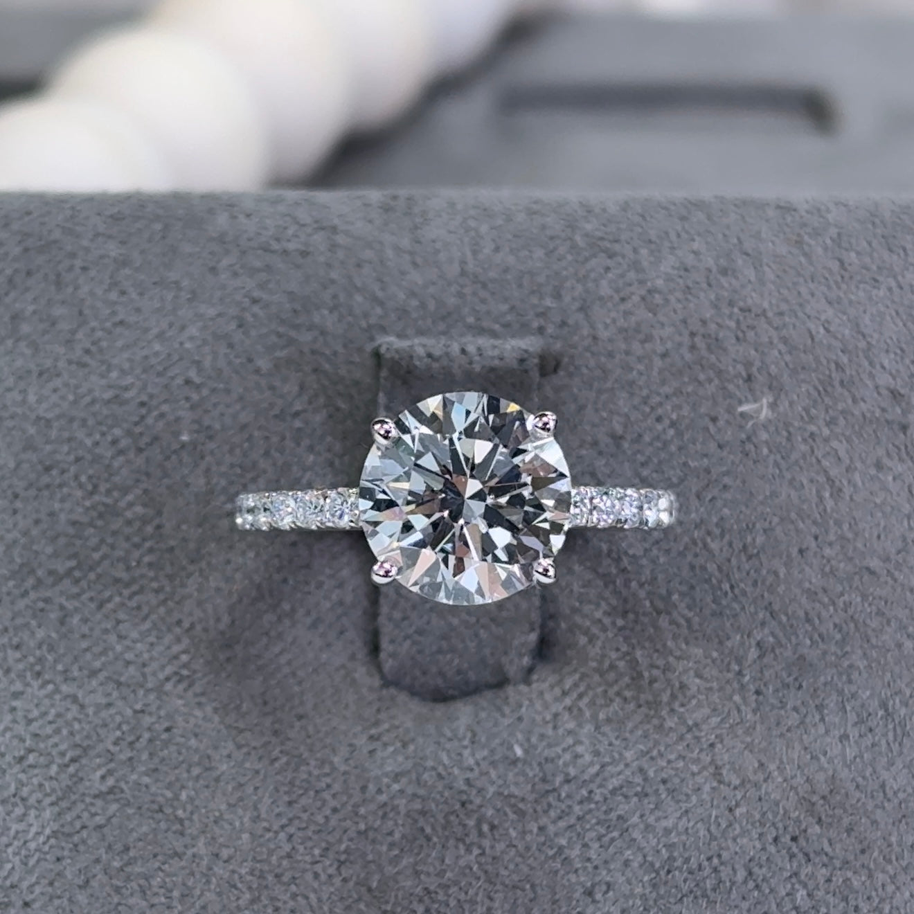 3.06 Traditional Round Lab Diamond Ring Low Hidden Halo
