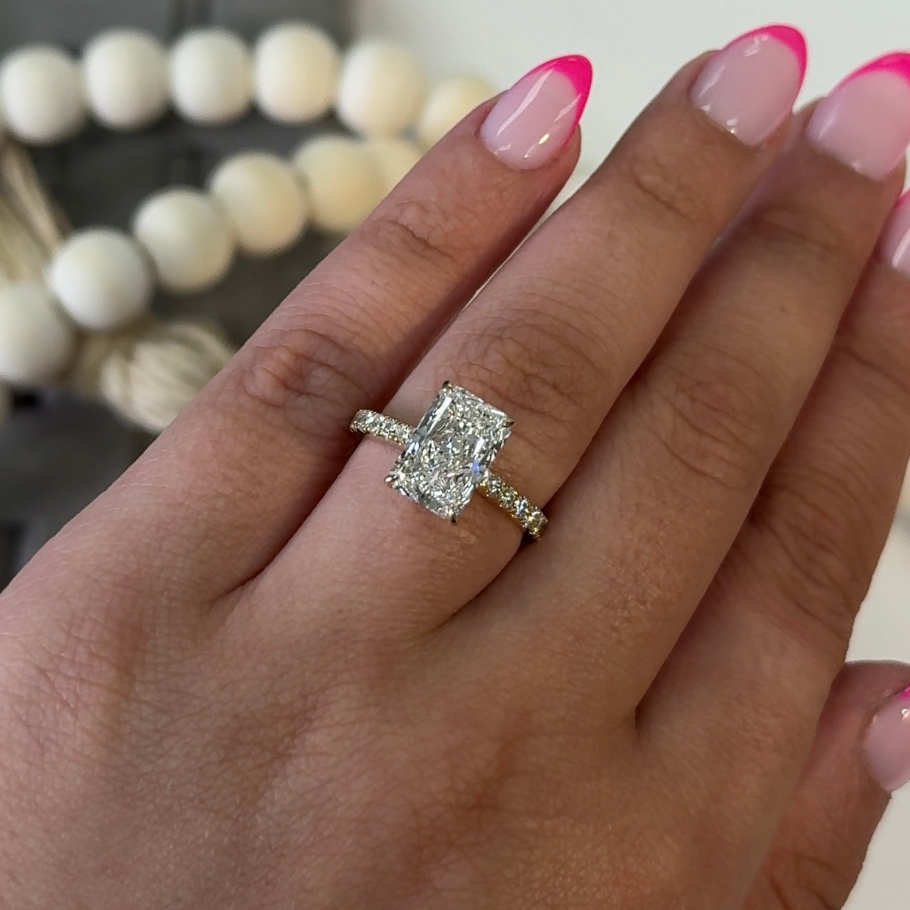 3.03 Carat Radiant Lab Diamond Hidden Halo Traditional Cathedral Ring