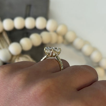 3.03 Carat Radiant Lab Diamond Hidden Halo Traditional Cathedral Ring