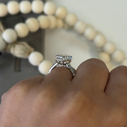 3.01 Carat Emerald Lab Diamond Hidden Halo Traditional Cathedral Ring