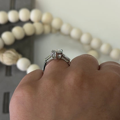3.03 Carat Marquise Three-Stone Tapered Baguettes Lab Diamond Ring