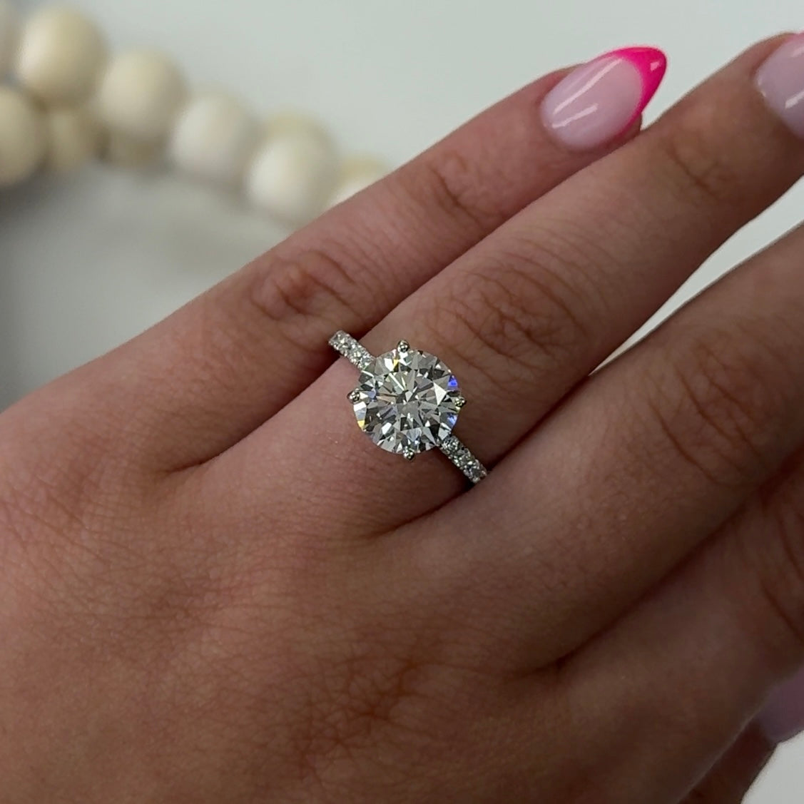 3.06 Traditional Round Lab Diamond Ring Low Hidden Halo