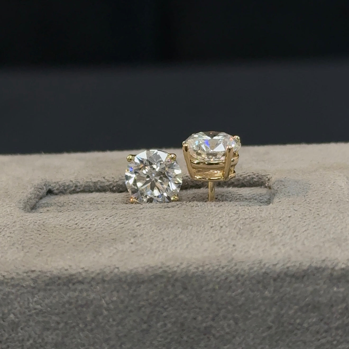 Round Lab Diamond 14kt 4-Prong Yellow Gold Basket Stud Earrings 3.00ctw