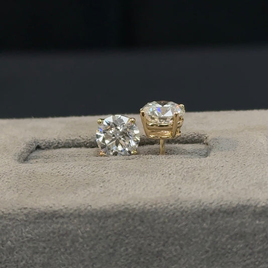 Round Lab Diamond 14kt 4-Prong Yellow Gold Basket Stud Earrings 3.00ctw