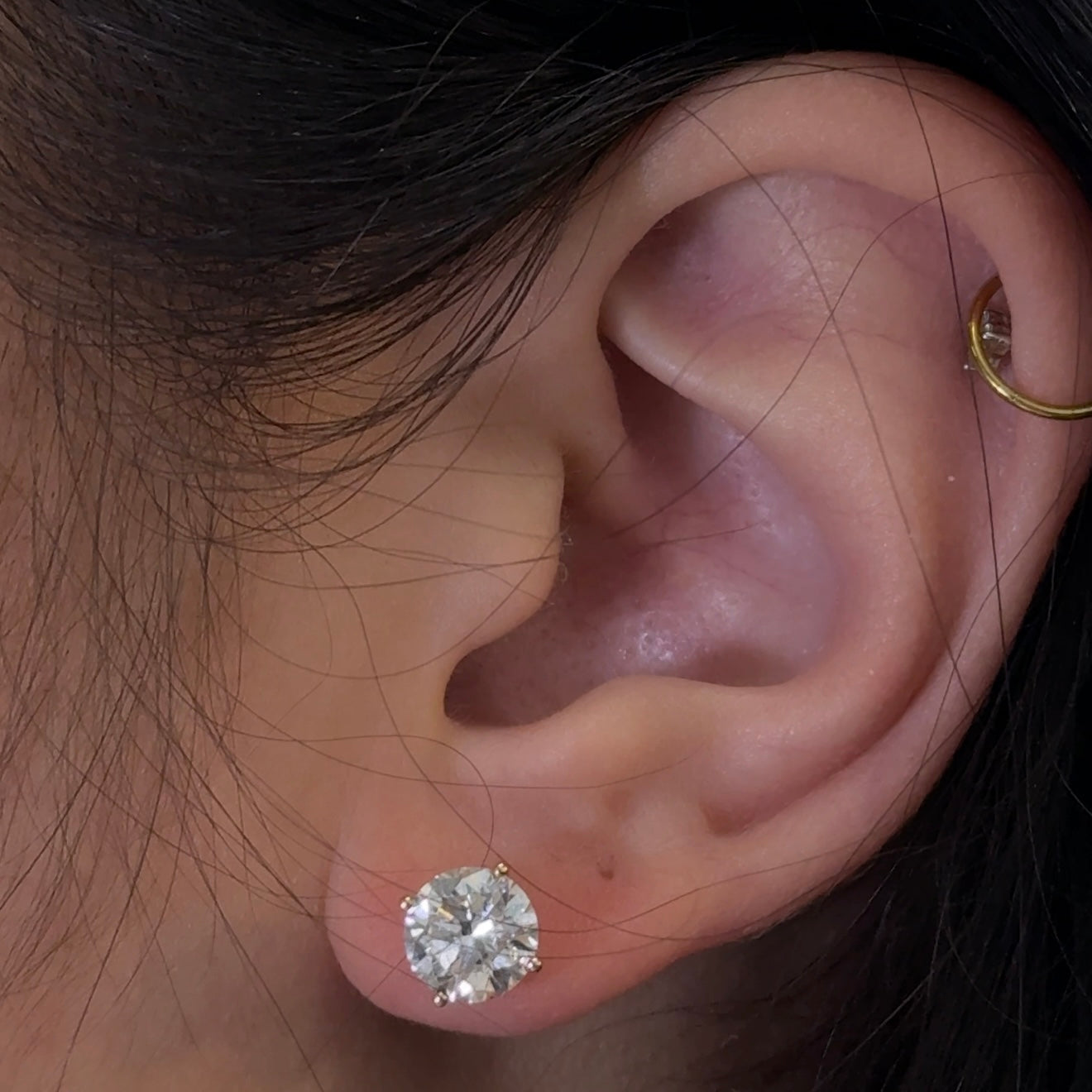 Round Lab Diamond 14kt 4-Prong Yellow Gold Basket Stud Earrings 3.00ctw