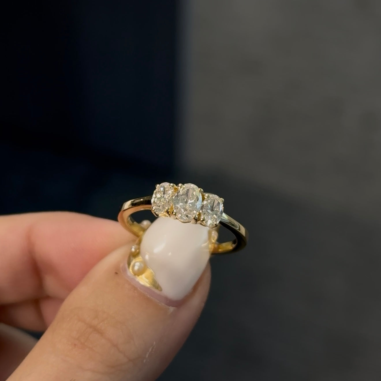 Dainty Three-Stone Oval Ring