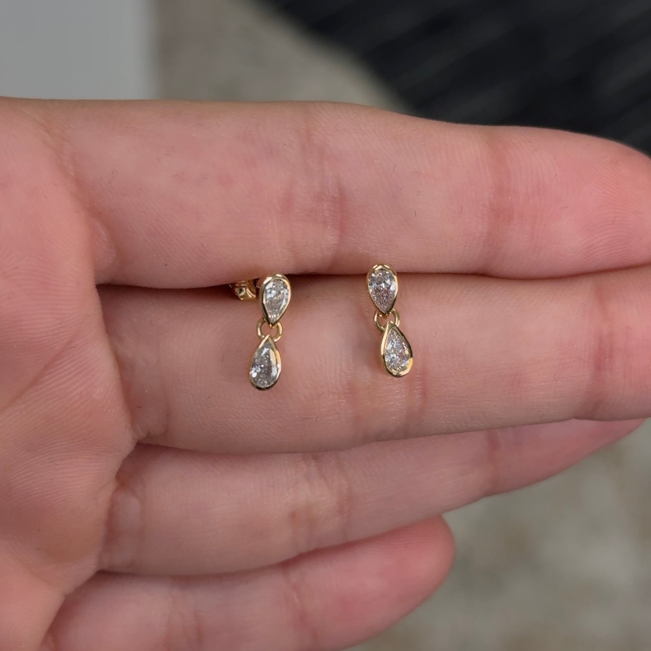 Pear Teardrop Yellow Gold Lab Diamond Earrings