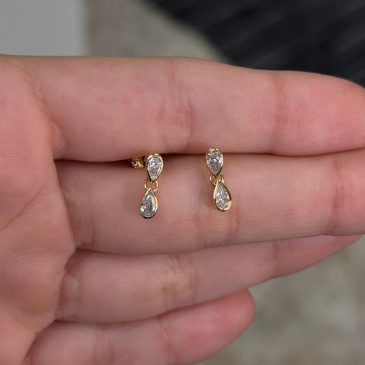 Pear Teardrop Yellow Gold Lab Diamond Earrings
