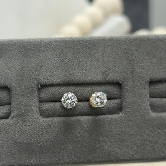 Round Lab Diamond 14kt Yellow Gold 4-Prong Basket Stud Earrings 1.50ctw