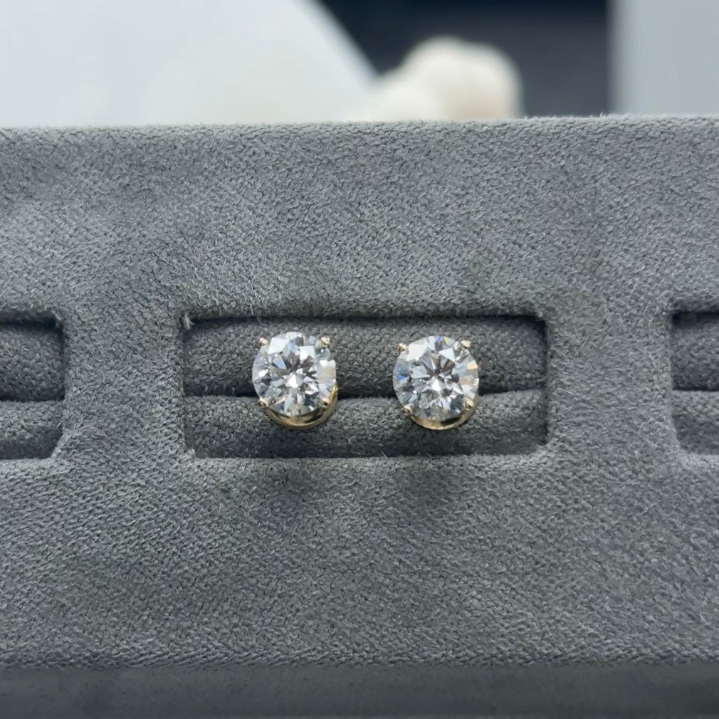 Round Lab Diamond 14kt Yellow Gold 4-Prong Basket Stud Earrings 2.00ctw