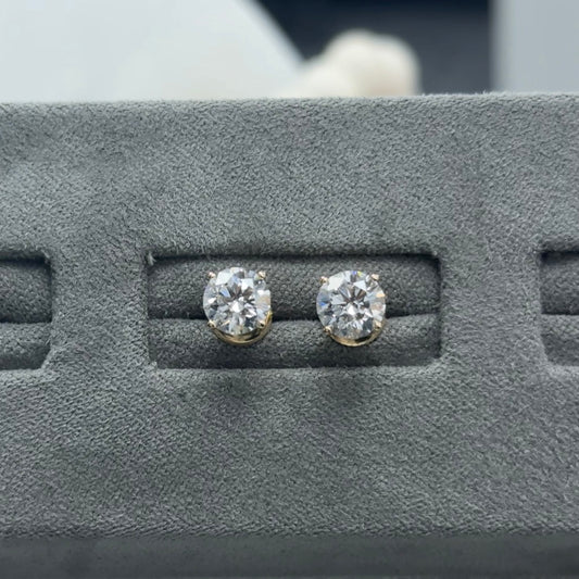 Round Lab Diamond 14kt Yellow Gold 4-Prong Basket Stud Earrings 2.00ctw